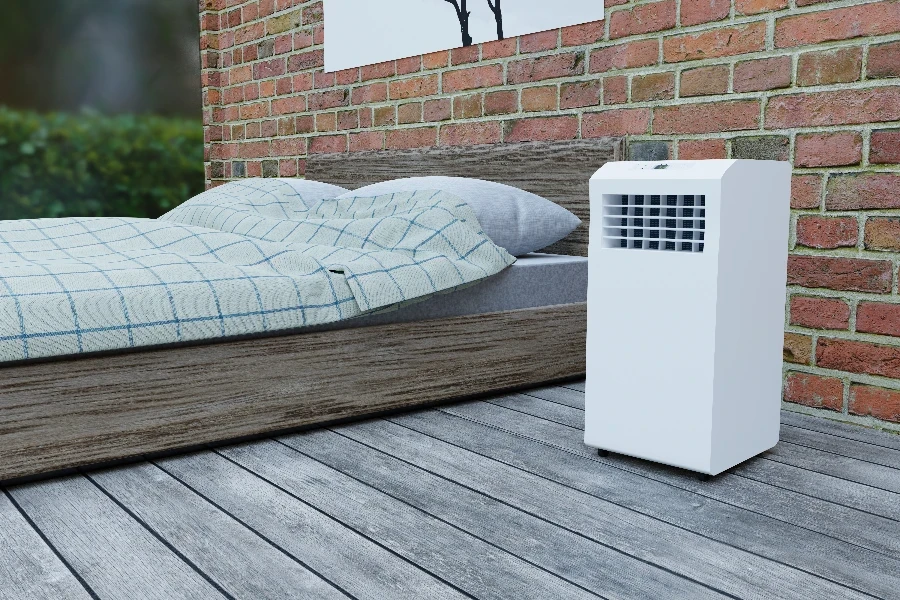 mobile air conditioning in the bedroom with a bed