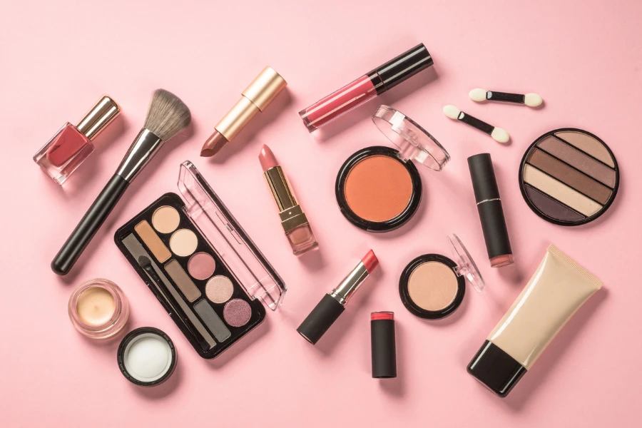 Make up products at pink background
