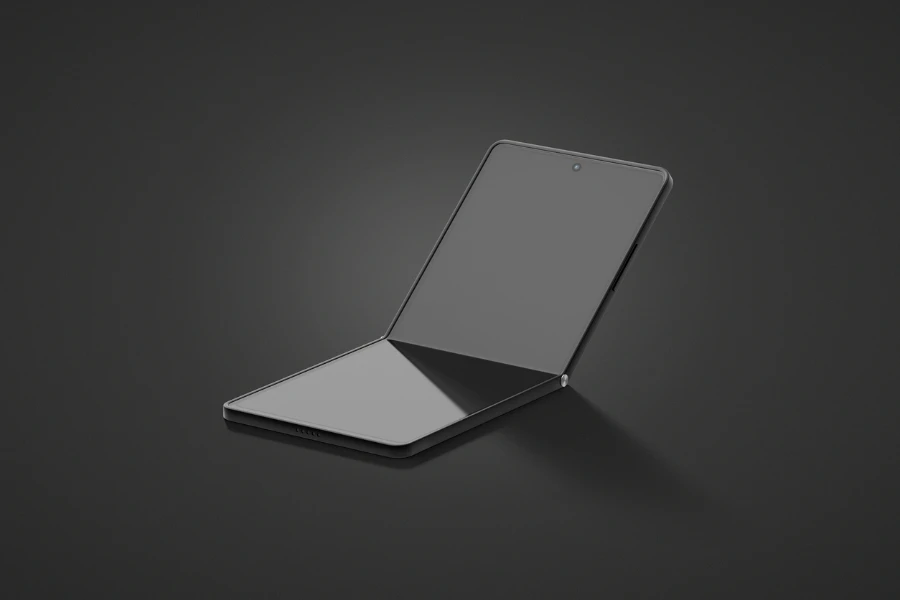 black flexible clamshell phone display folded mockup