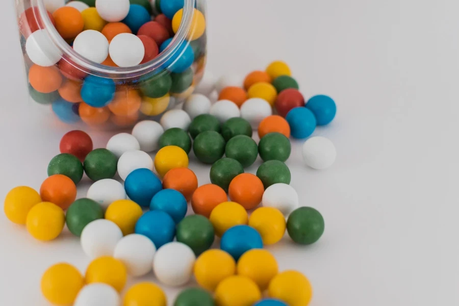 Boat six color balls scattered on white background
