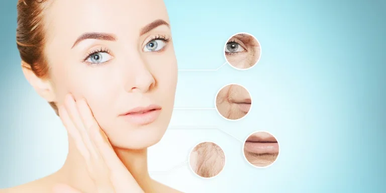 portrait of young woman face with circles of bad problem skin