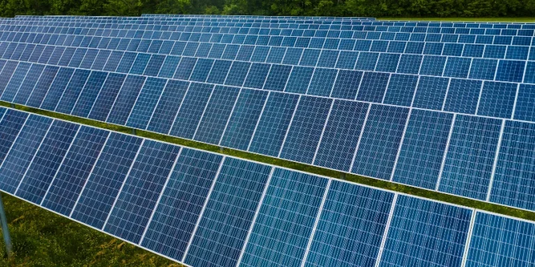 Solar panels in modern photovoltaic power station