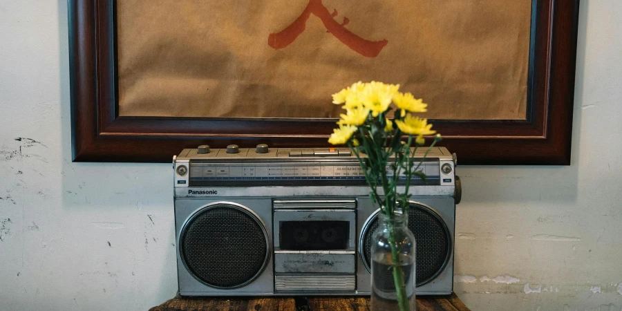 Vintage Boombox on Wooden Table
