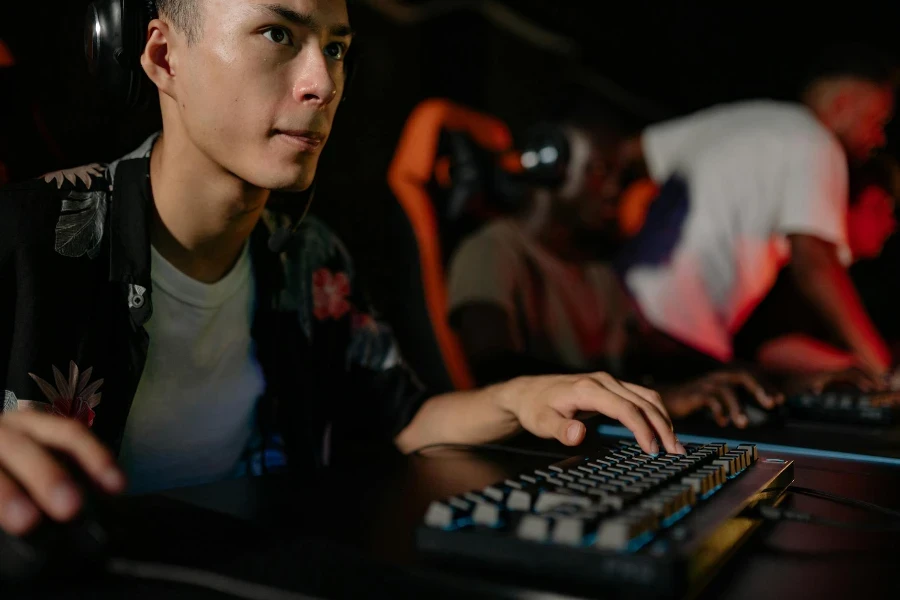 Close-up of a Man Playing Computer