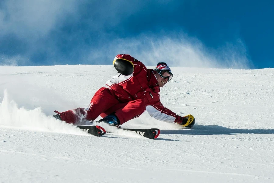 Man on Ski Board on Snow Field