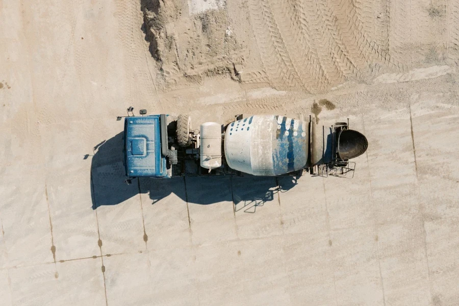 Birds Eye View of Concrete Mixer Truck