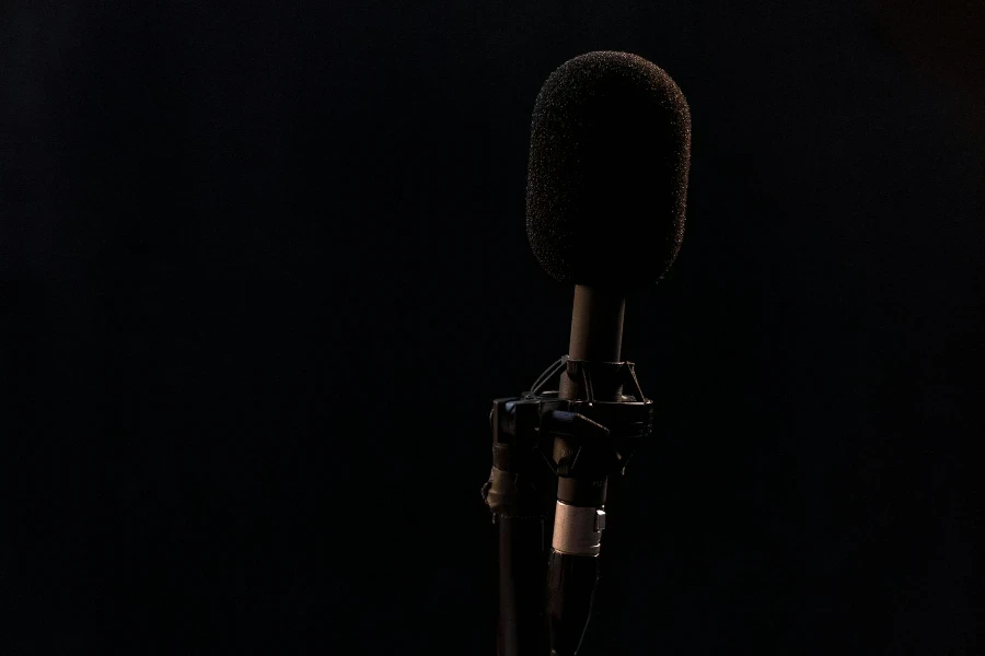 Black and Silver Microphone With Stand