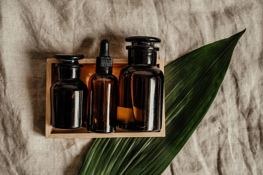 Set of Retinol Products in Brown Glass Bottles