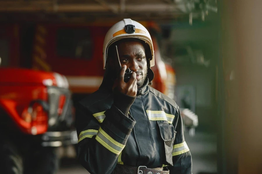 Fireman using Walkie Talkie