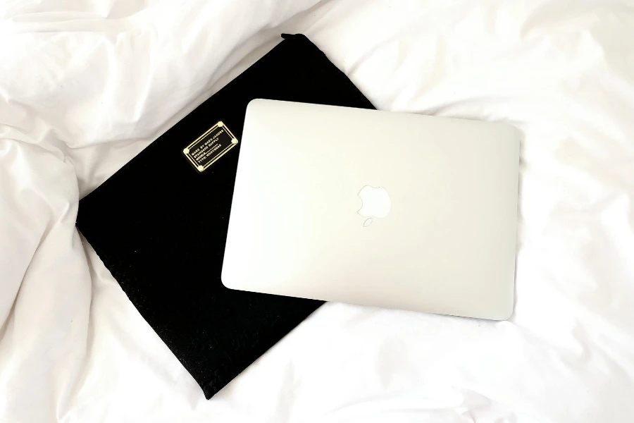 Silver Laptop on Black Case