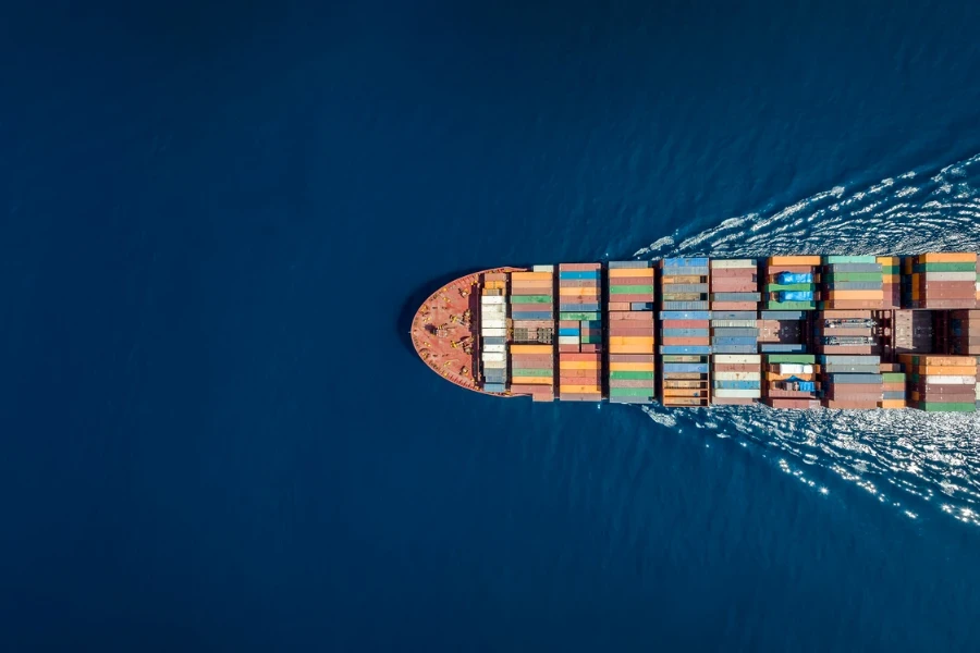 Large container ship sailing across the ocean