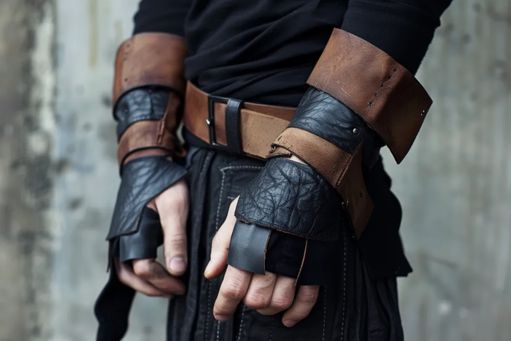 leather fingerless gloves with mid-skirt for men