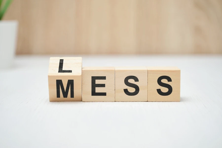 LESS-MESS words on wooden blocks