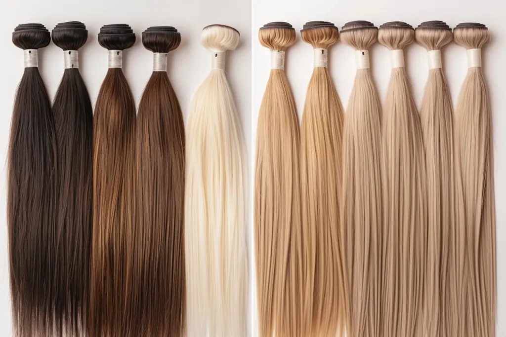 blonde ombre on a white background, long hair extensions