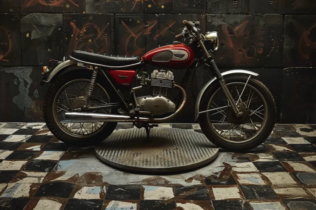 motorbike on circular chequered carpet