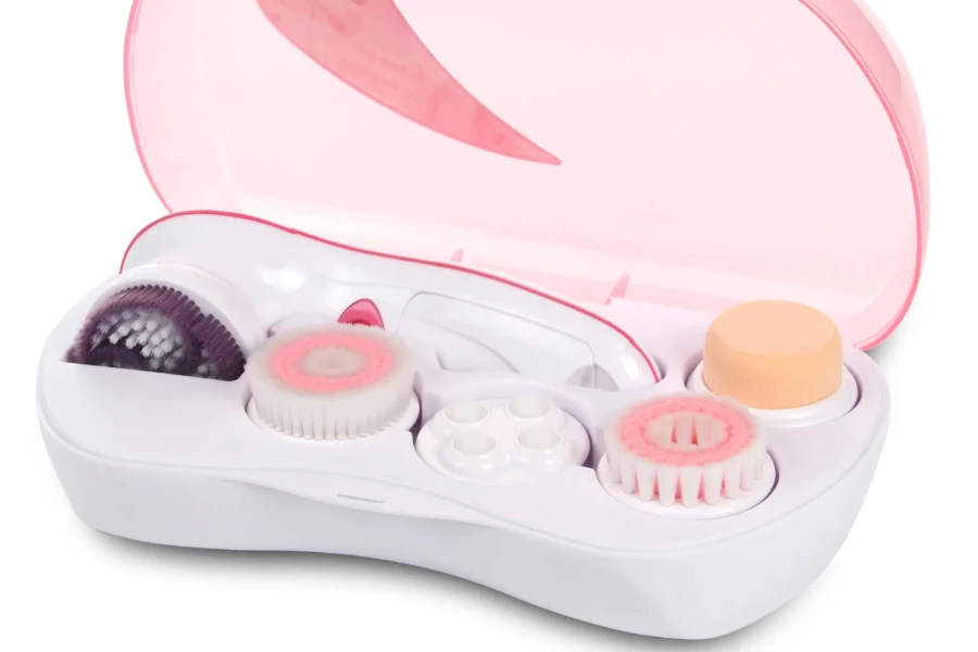 Multiple electric rotary face cleansing brushes in a case