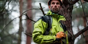 outdoor worker in rainwear