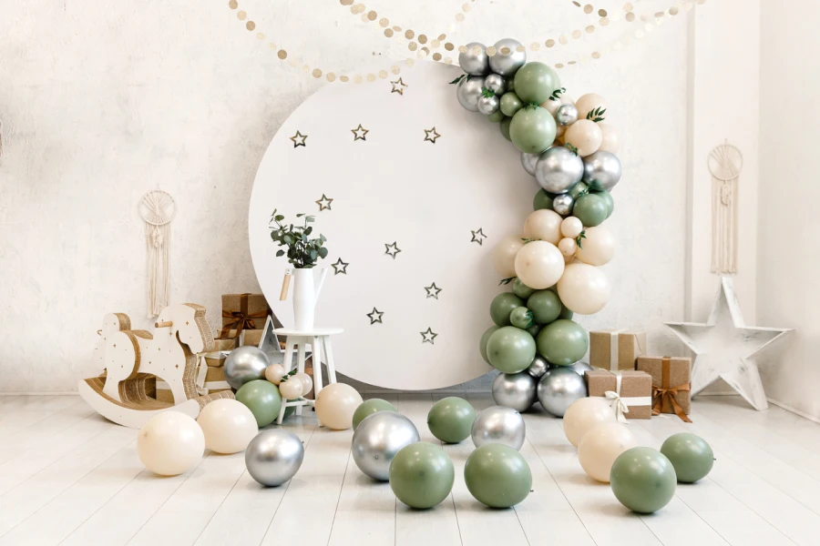 pastel green and earthy tone balloons