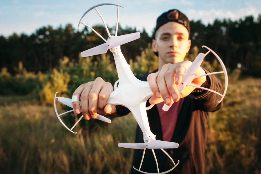 Person tinkering with a drone