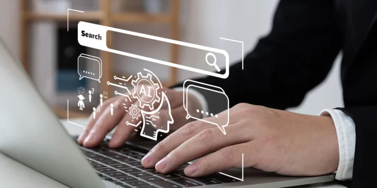 Person typing into an AI search engine