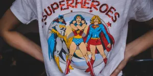 Person wearing a superhero T-shirt