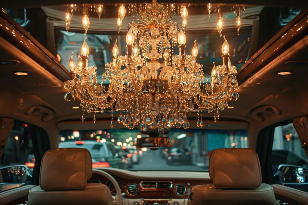 photo of chandelier hanging from the ceiling in car