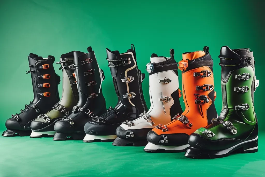 photo of various ski boots in different colours