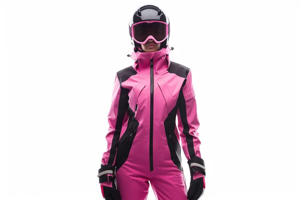 pink and black ski suit for women