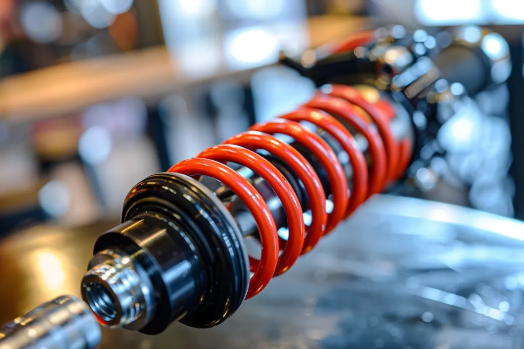 rear shock oxidized metal red spring with black rubber at the end of each arm for motorcycle