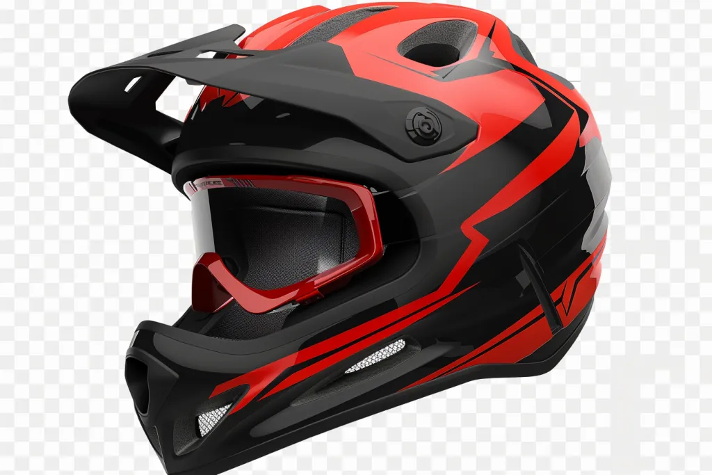 red and black full face mountain helmet