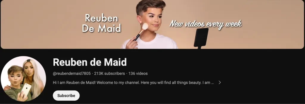 Tangkapan layar dari beranda saluran YouTube Reuben De Maid