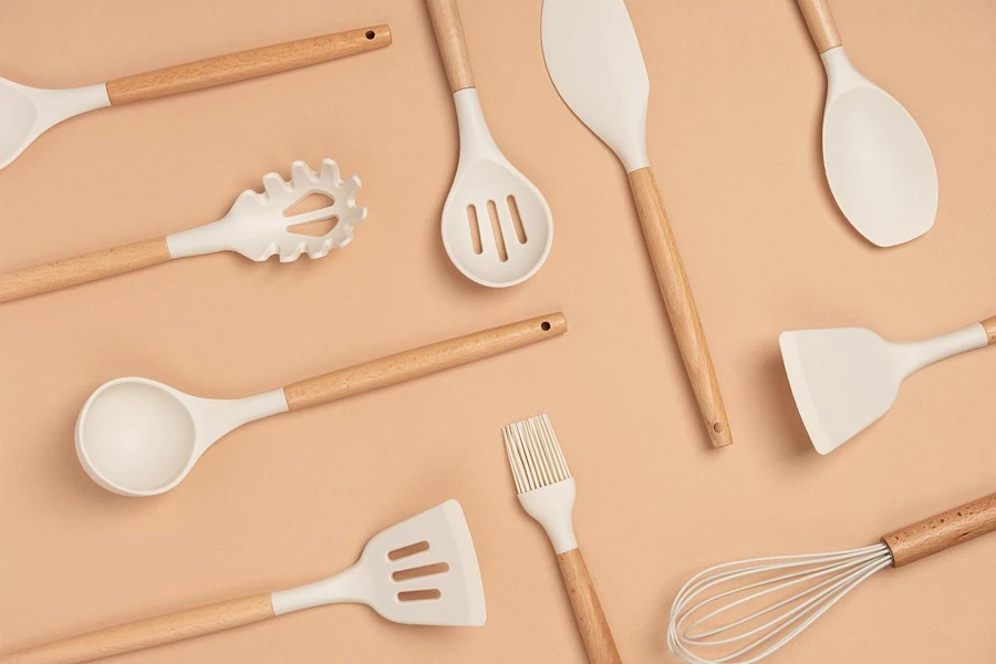 silicone utensils with wooden handle