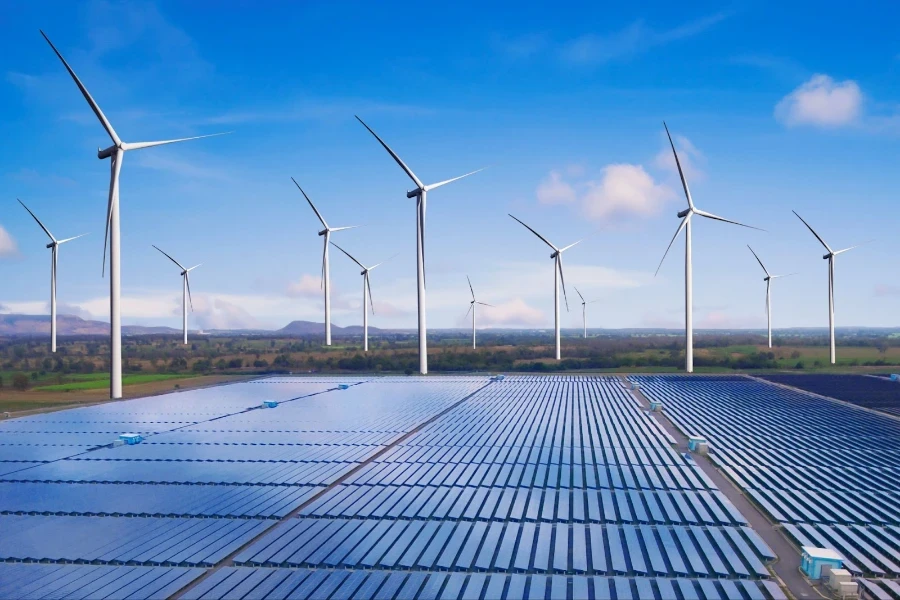 Solar panels and wind turbine arrays