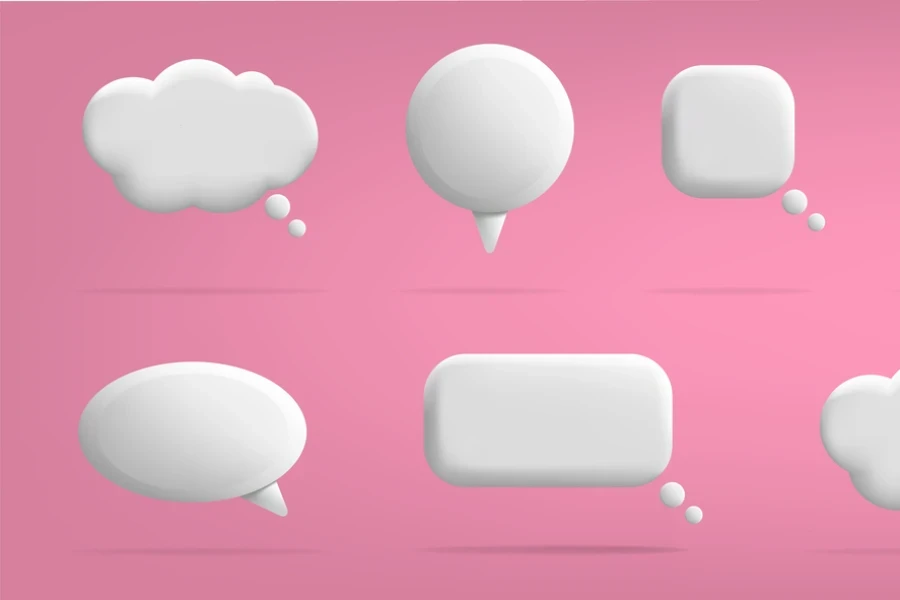 Speech bubbles in pastel pink representing quotations