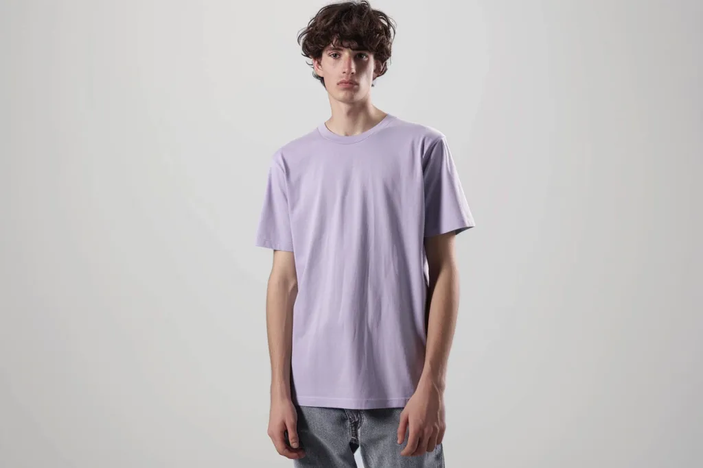 thin and smooth light purple tshirt with no wrinkle