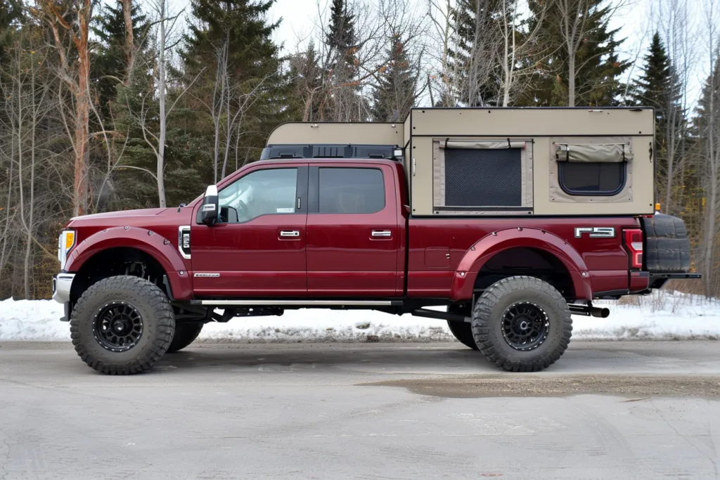 truck to tent mounted on the side of it