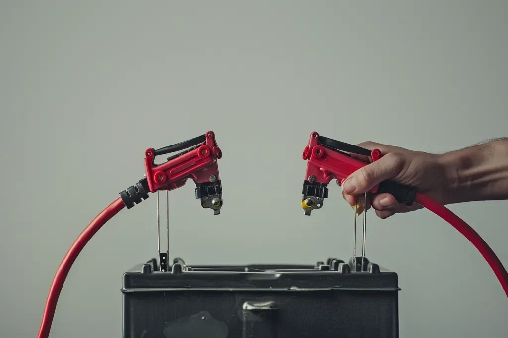 two car battery wires connected to each other by the red