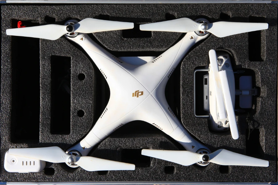 White drone inside of a case