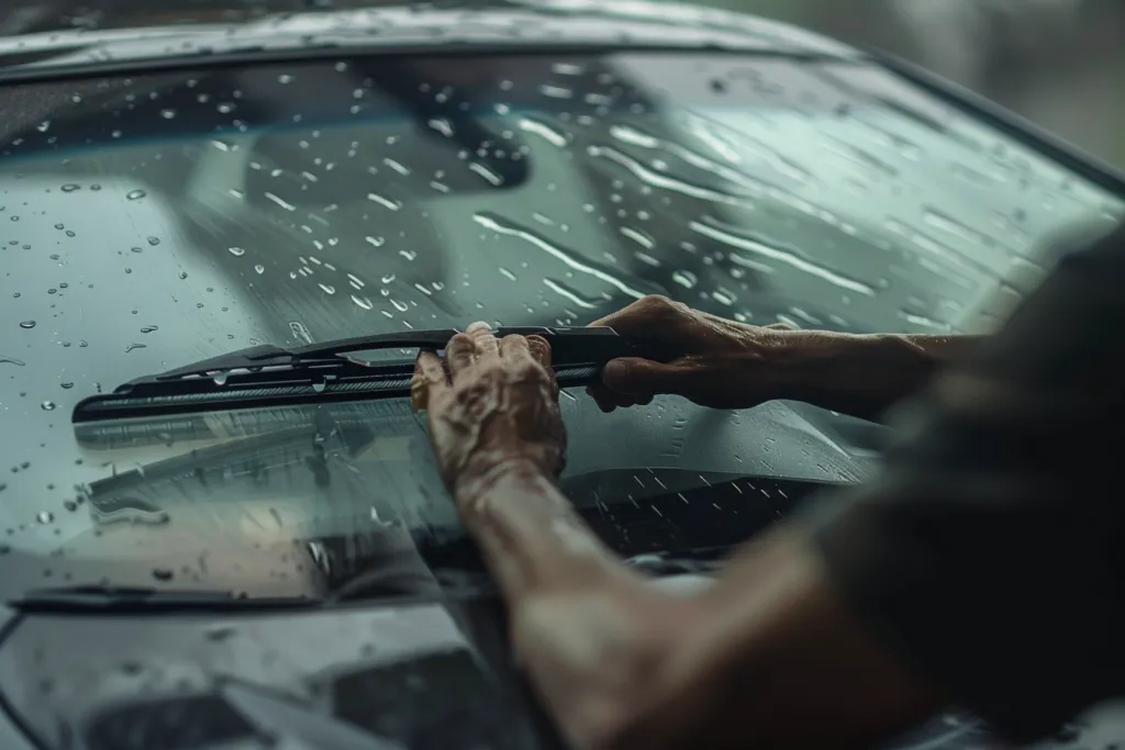 with a closeup of hands holding a new wiper blade