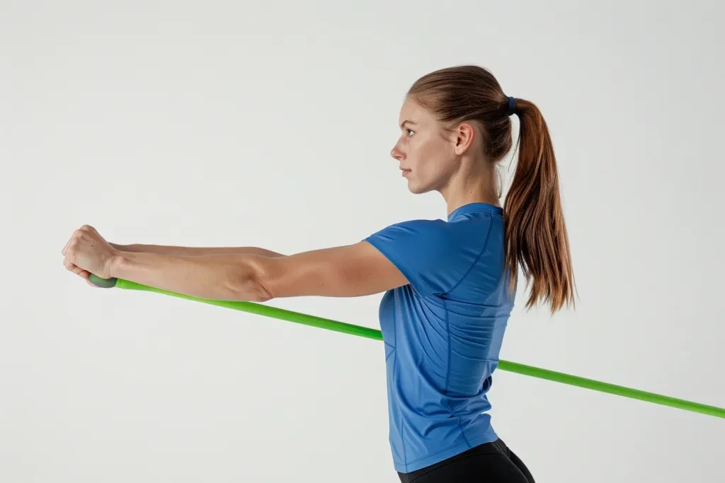 woman doing biceps curls with a green bar