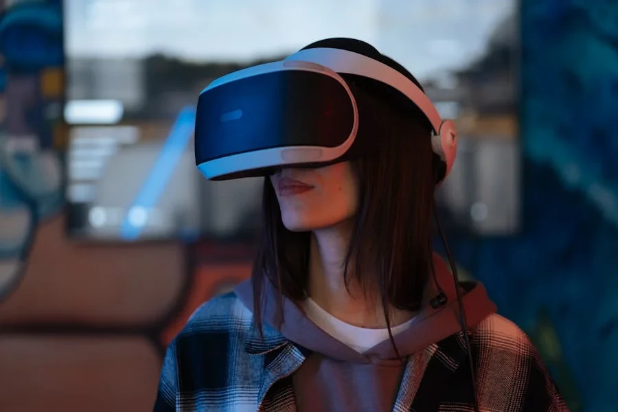 Woman wearing a virtual reality headset