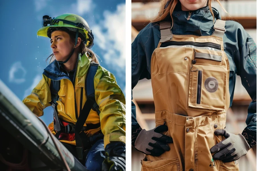 women in waterproof work jackets and overalls