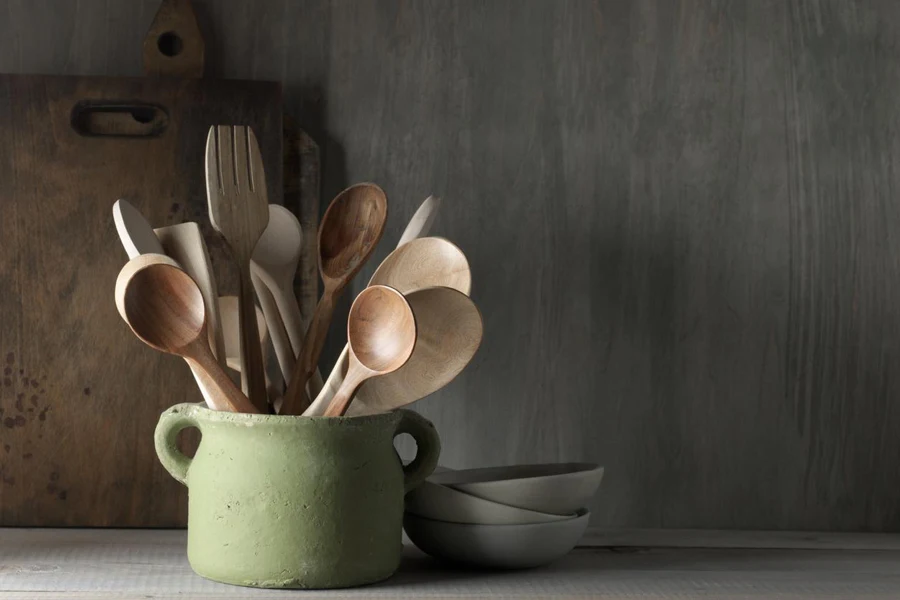 wooden and silicone utensils