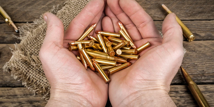 ammunition of various calibers in the human palms