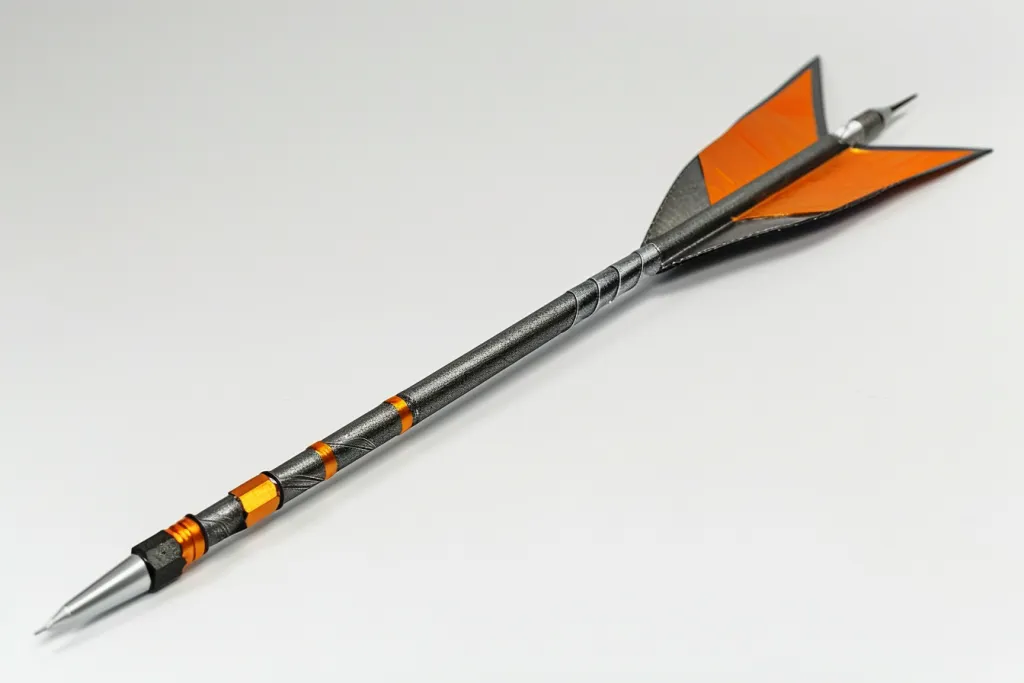A straight arrow with an orange and black band on the tip