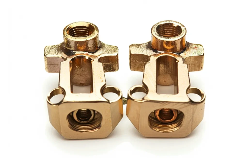 2 gold brass car battery terminal clamps