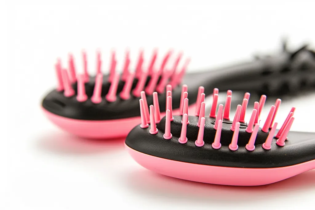 2 pink and black hair brushes