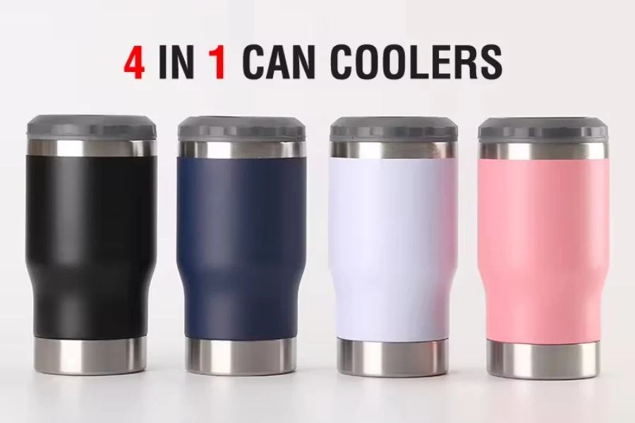 4 in 1 Insulated Slim Can Cooler 12 OZ Cans and Beer Coozies Stainless Steel 14oz Can Holder Double Walled with Opener Corkscrew