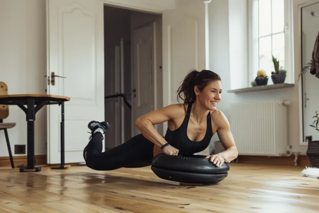 woman in black fitness attire, doing leg muscle exercises