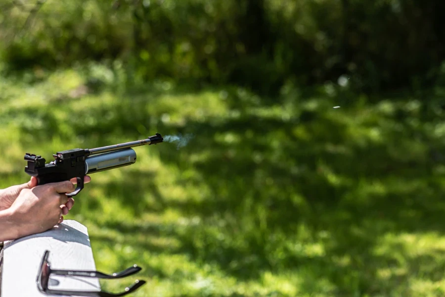 Gas coming out of the muzzle of a BB air pistol